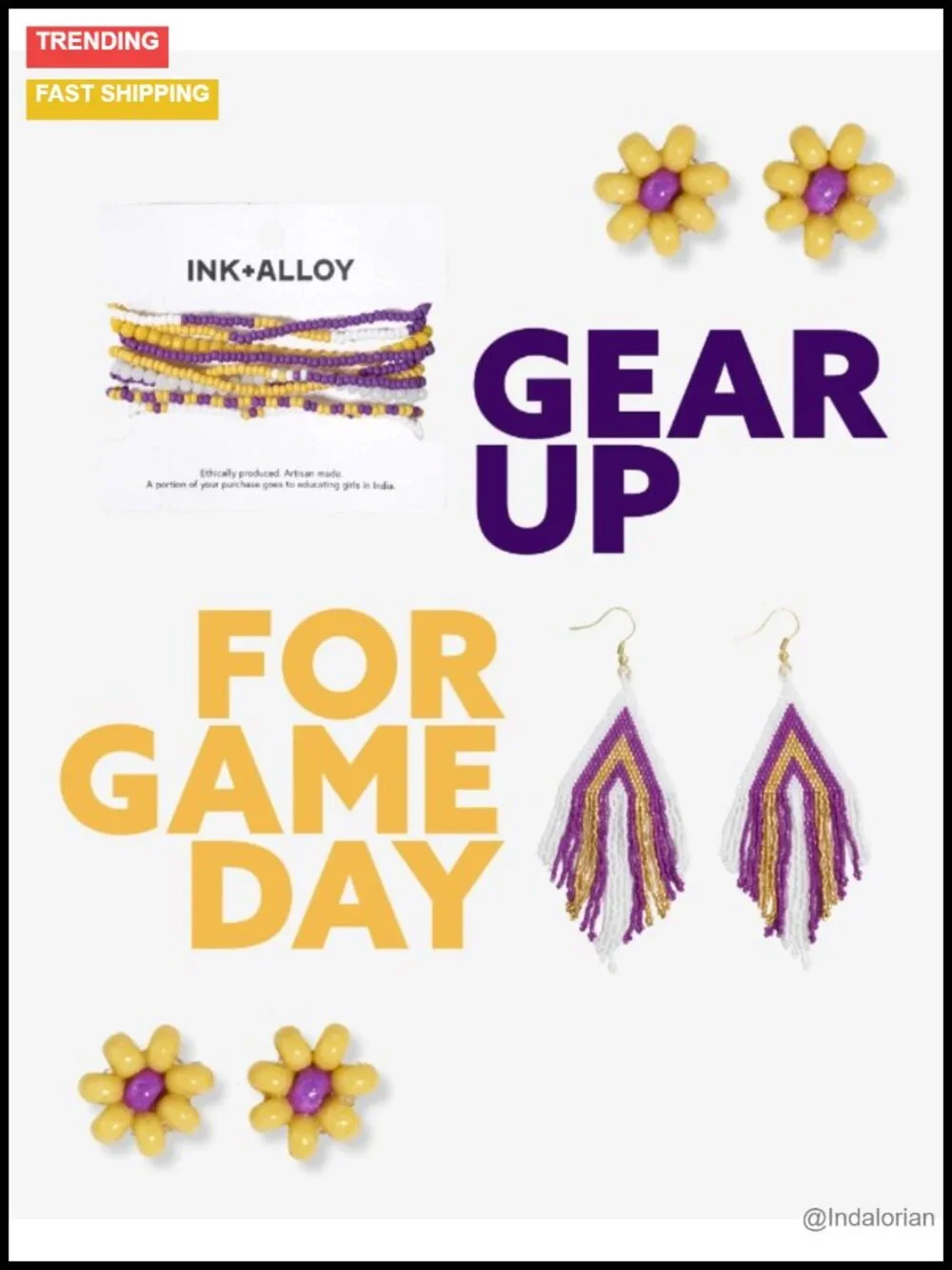 Handmade Glass Beaded Stretch Bracelet Set Stackable Game Day Jewelry